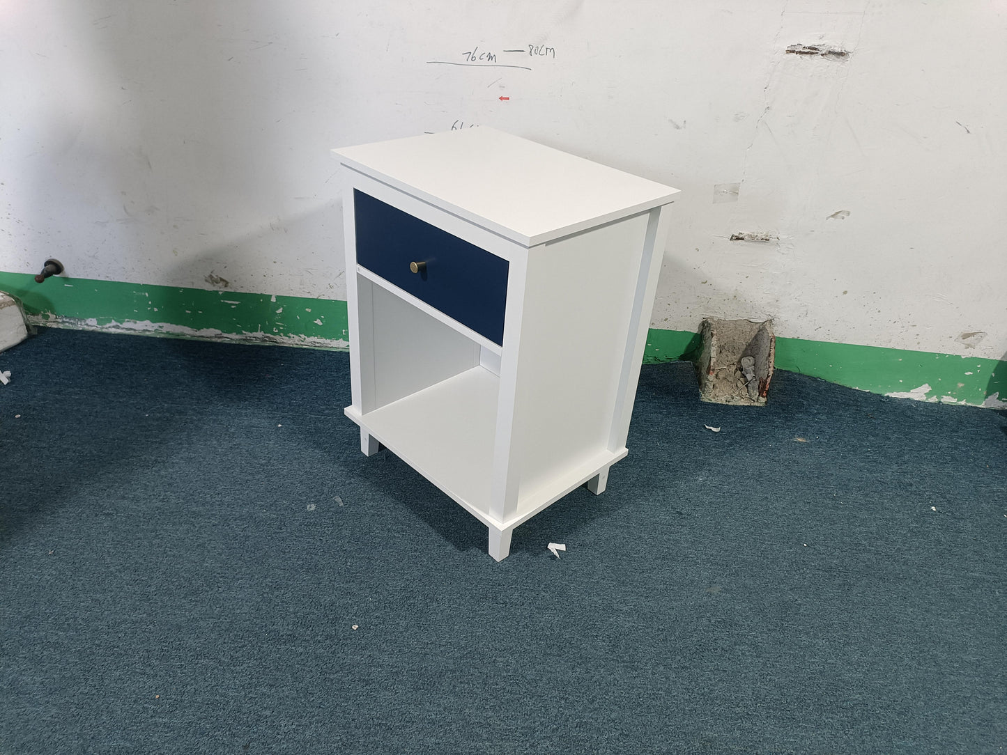 26.77''H Wooden Nightstand with One Drawer One Shelf for Kids, Adults, Navy+Golden handle image 8