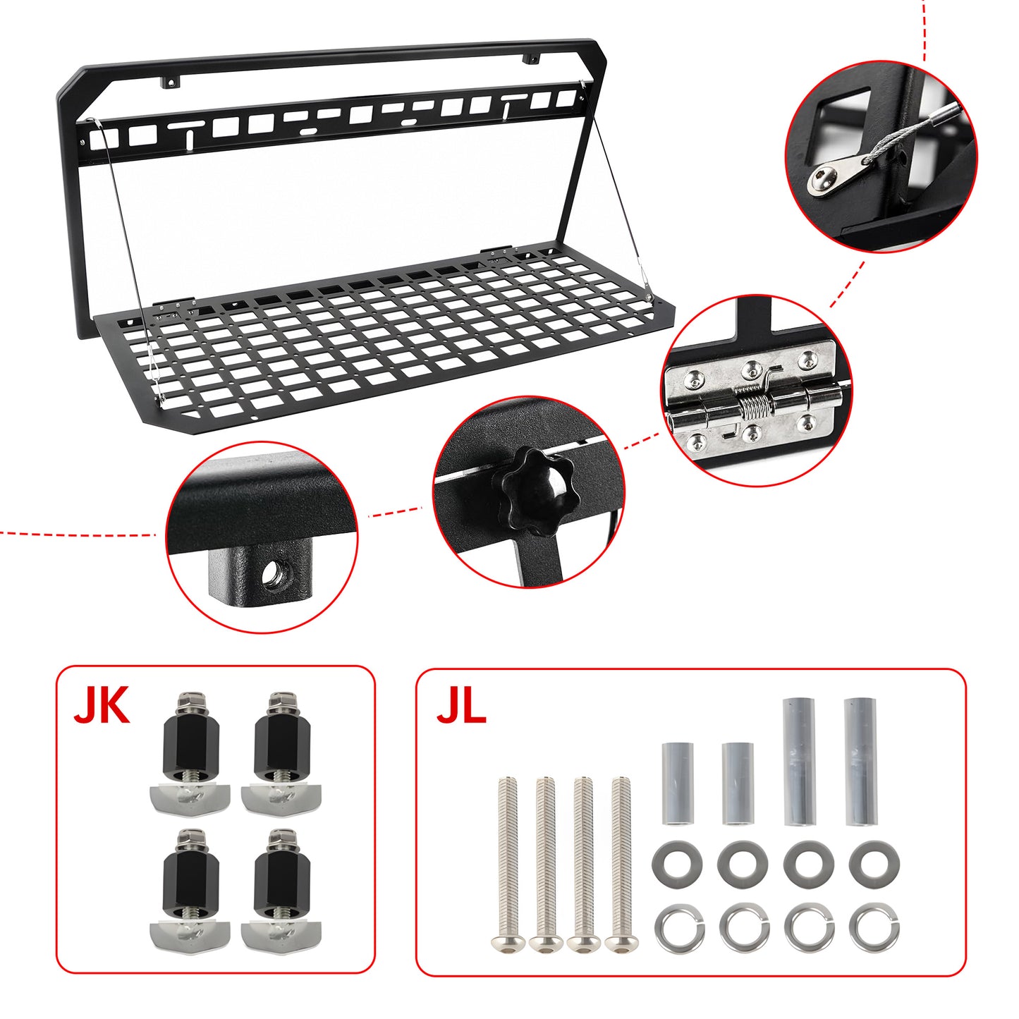 Tailgate Table Foldable Rear Cargo Shelf Compatible with Jeep Wrangler 2007-2017 JK JKU & 2018-2026 JL JLU (Not Fit JK Models with Stock Subwoofer) image 6
