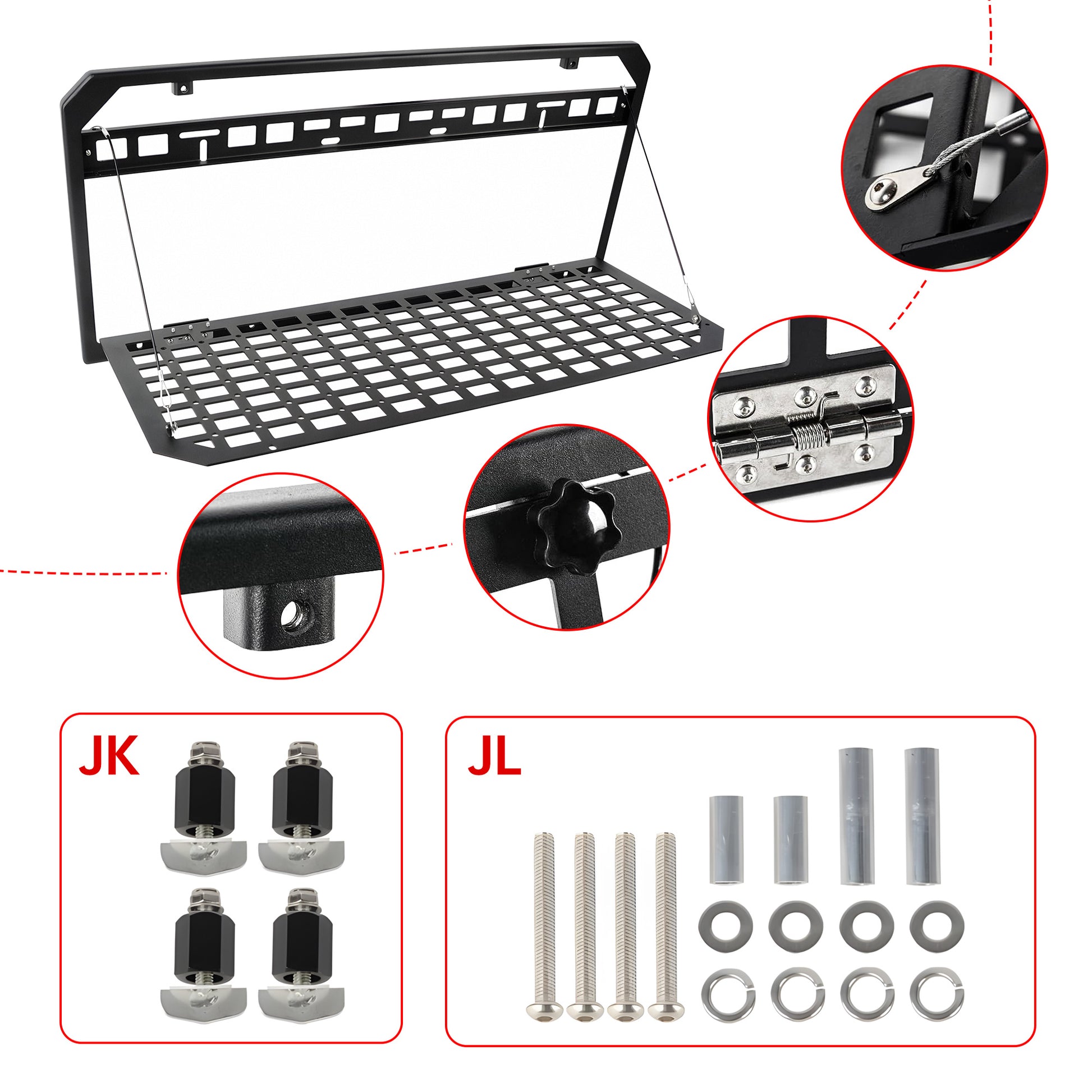 Tailgate Table Foldable Rear Cargo Shelf Compatible with Jeep Wrangler 2007-2017 JK JKU & 2018-2026 JL JLU (Not Fit JK Models with Stock Subwoofer) image 6