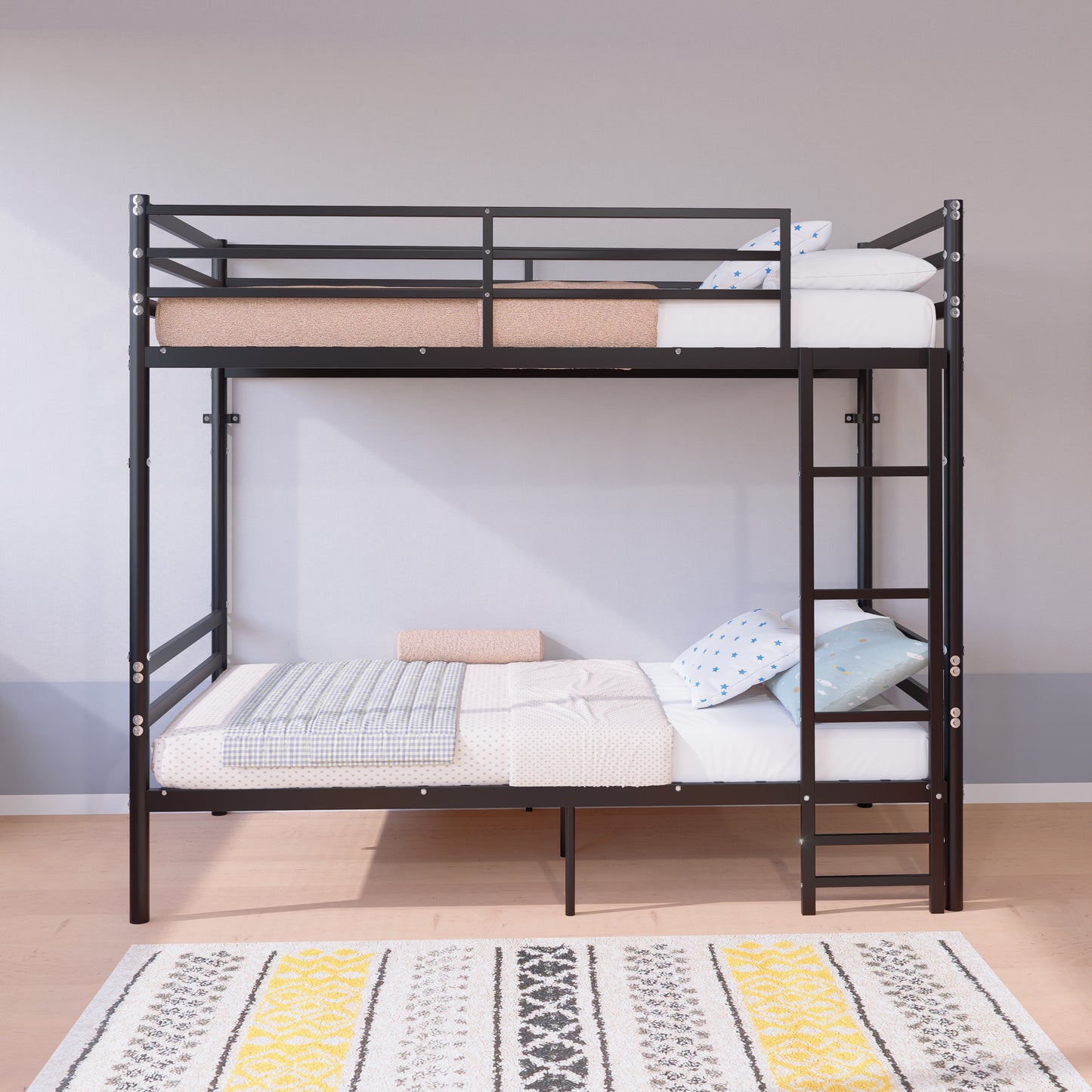 Bunk Bed Twin Over Twin for Kids/Teens/Adults Duty 2 Decker Bed with Flat Ladder, Metal Space Saver Bed with Stairs, Black image 7