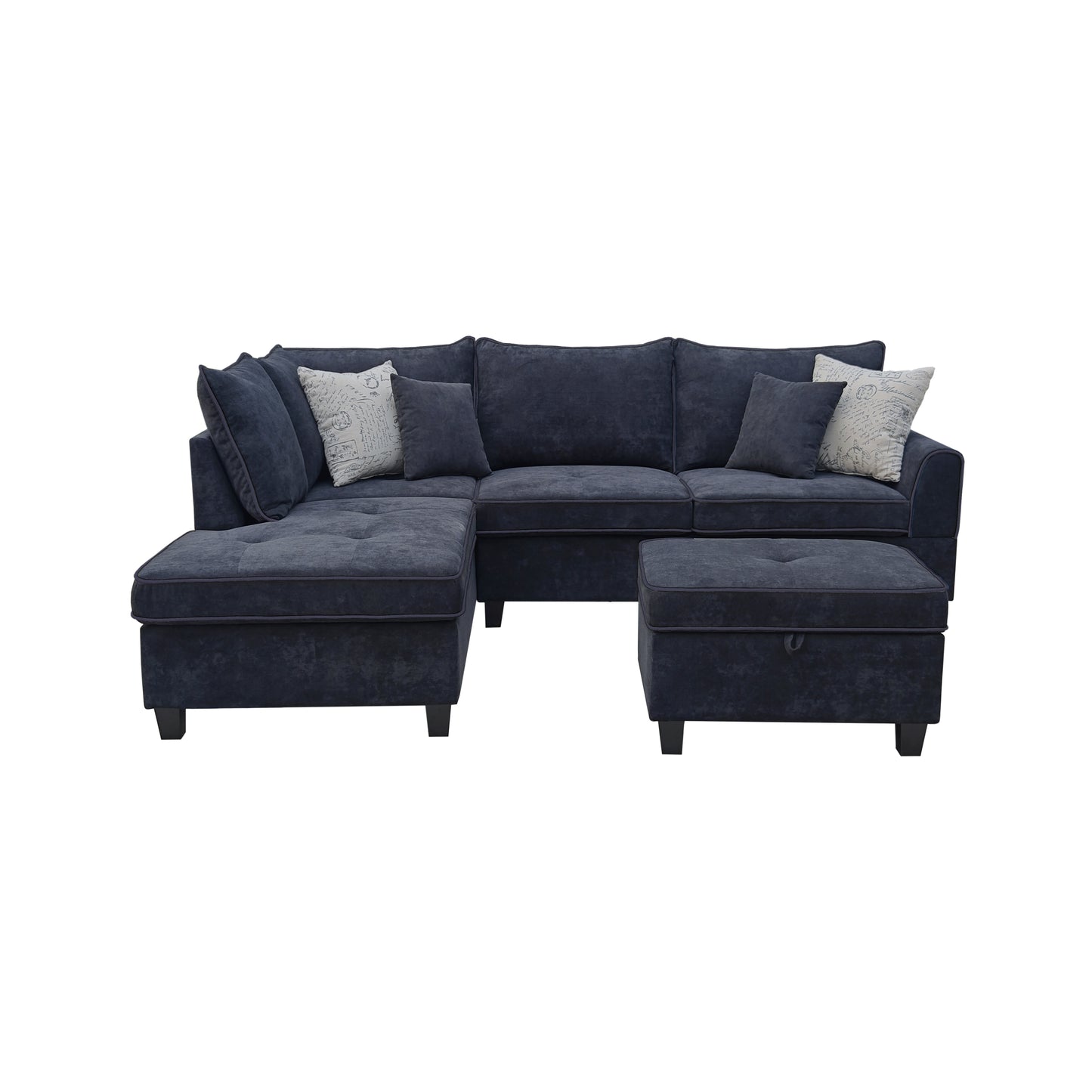 Gabriella 99"W Black Fabric Sectional Sofa with Left-Facing Chaise and Storage Ottoman image 3