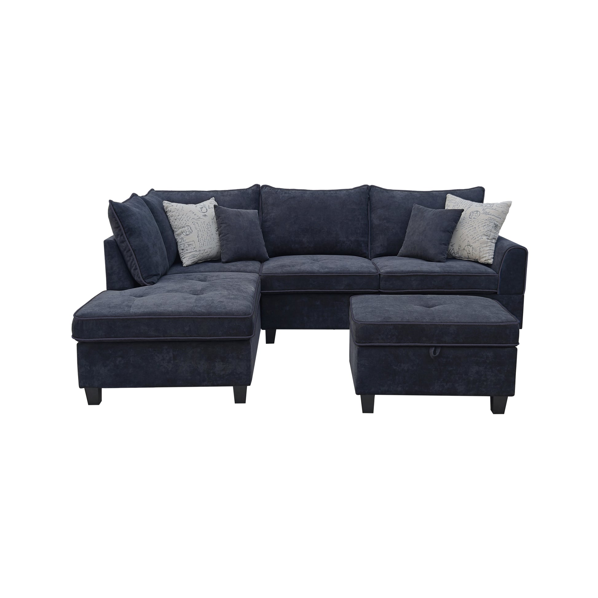 Gabriella 99"W Black Fabric Sectional Sofa with Left-Facing Chaise and Storage Ottoman image 3