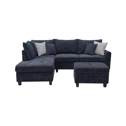 Gabriella 99"W Black Fabric Sectional Sofa with Left-Facing Chaise and Storage Ottoman image 3