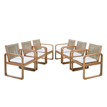 2-Piece Outdoor Dining Chairs Set: Acacia Wood with Multi Brown Rope Back & Beige Cushion, Water Repellent Fabric, 400 lbs Capacity, Light Teak Finish image 5