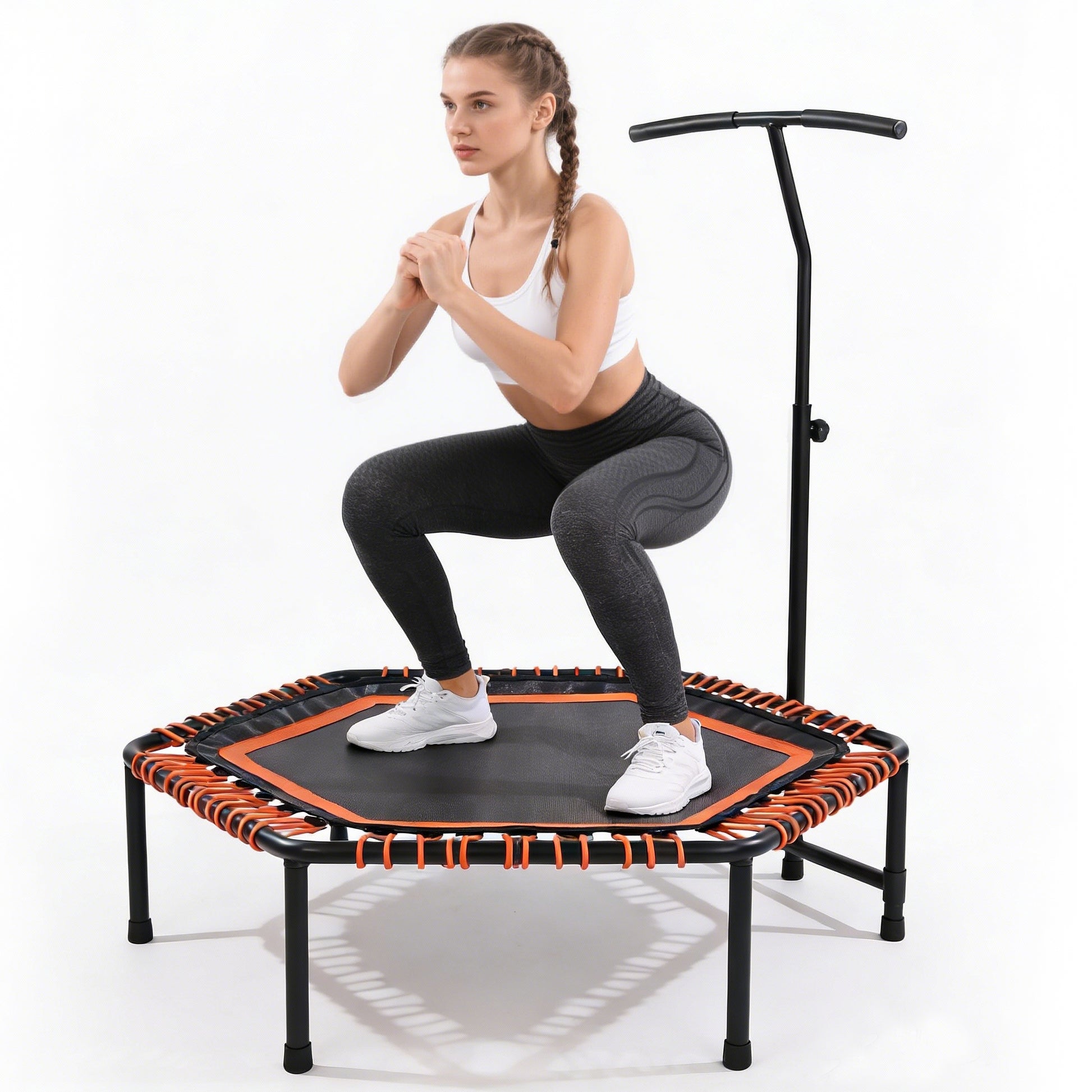 48" Mini Rebounder for Adults with Adjustable Handle Bar, Bungee Ropes, Stable & Quiet, Indoor Outdoor, Whole-Body Workout & Relaxation,Fitness Trampoline for Home and Gym, Cardio & Strength Training image 1