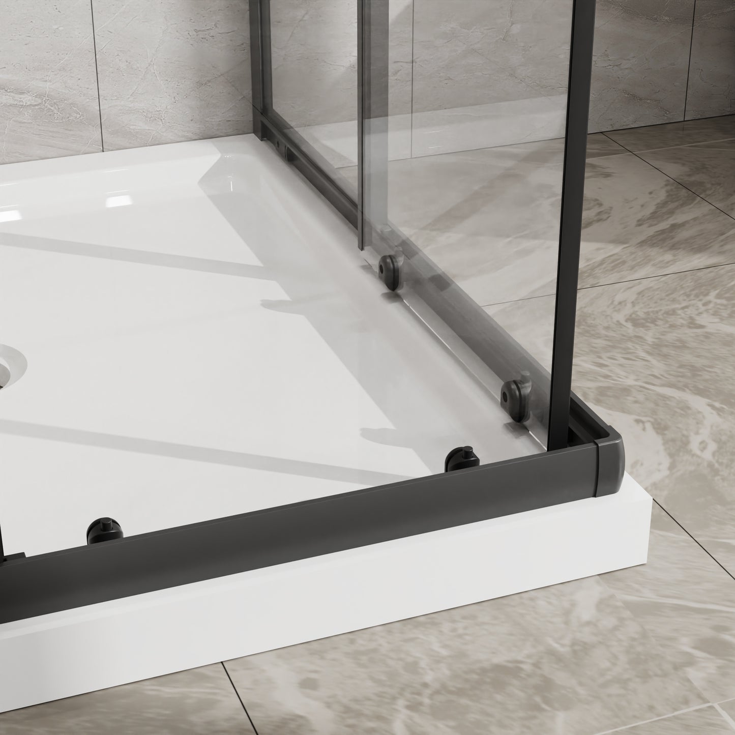Goodyo Corner Shower Door 36 in.D x 36 in. W x 72 in. H, Shower Enclosure with 1/5 in. Clear Tempered Glass Panels, Sliding Opening, Black Finish Aluminum Framed image 7