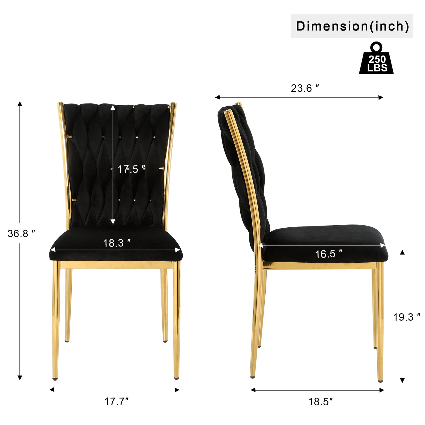 Modern simple black velvet dining chair, family bedroom stool back student table chair, gold-plated metal chair legs, suitable for dining room kitchen bedroom (set of 4) image 6