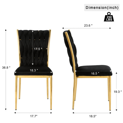 Modern simple black velvet dining chair, family bedroom stool back student table chair, gold-plated metal chair legs, suitable for dining room kitchen bedroom (set of 4) image 6