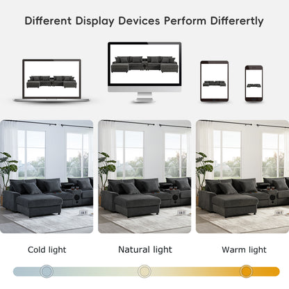 [VIDEO]141.5*64'' Corduroy Sectional Sofa with Bluetooth Speakers, U-Shaped Couch with Console, USB Charger, Cup Holders, Storage, Ottoman, Deep and Wide Seat Cloud Sofa for Living Room&Apartment image 8