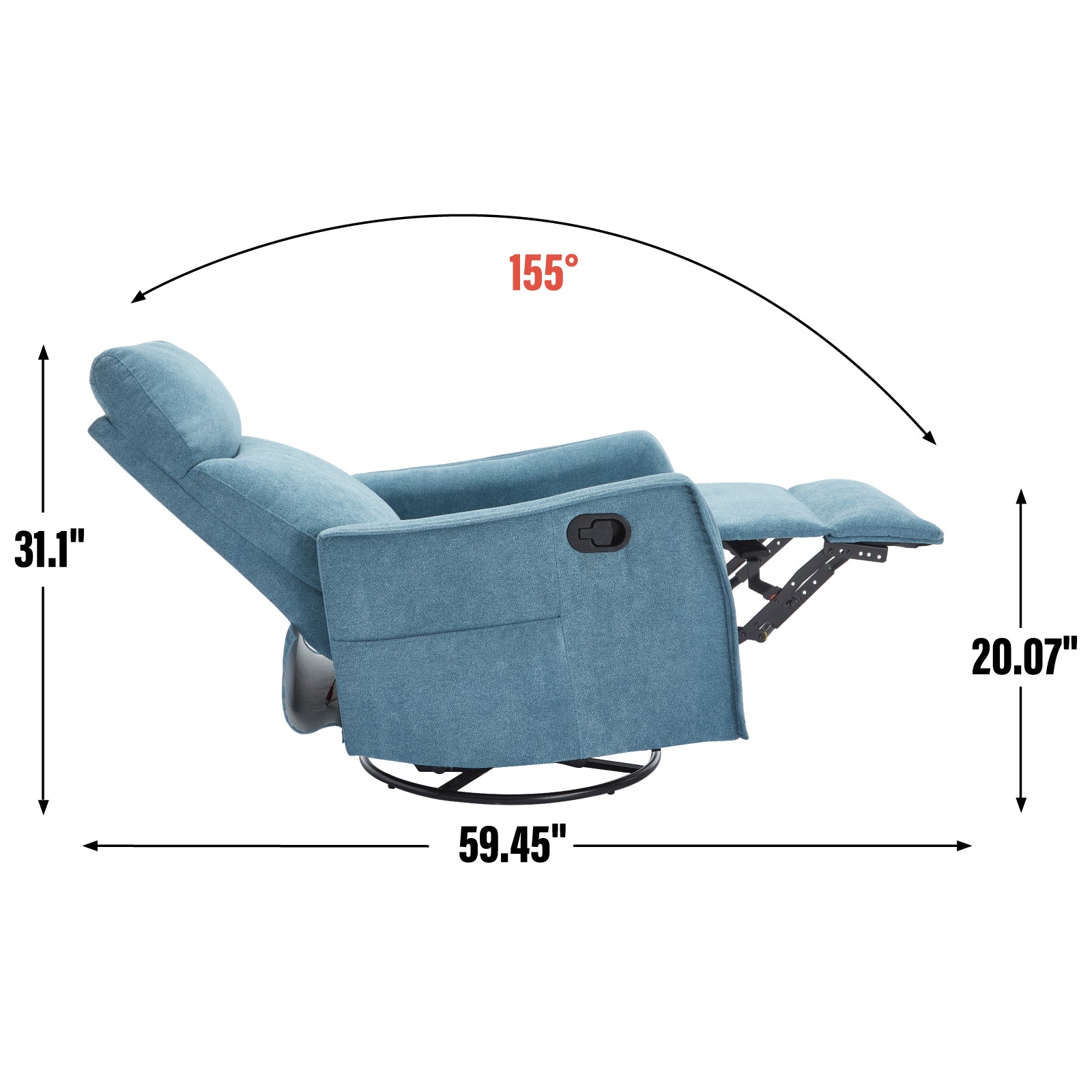 Heat Massage Manual Recliner Chair with Rocker and Swivel in Fabric for Living Room, Blue image 12