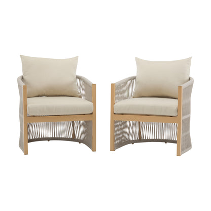 Modern Beige Curved Aluminum Lounge Chair with Stylish Rope-Weave Design and Cushioned Comfort, Perfect for Outdoor Living image 8