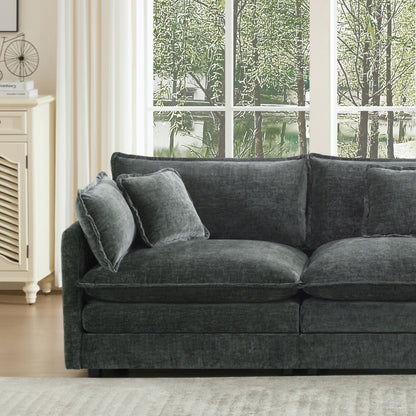 U-Shaped Sectional Sofa w/Reversible Footrest, 3-Seater Convertible Corner Couch with 2 Ottomans,Modern Minimalist Soft Sofa & Couch for Living Room,Gray Chenille image 10