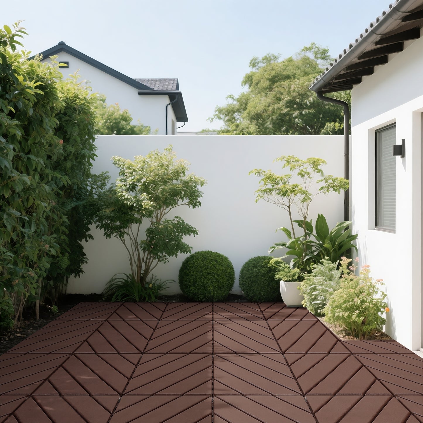 Plastic interlocking decking tiles, 44 packs of terrace decking tiles, 12 inches x 12 inches waterproof for all-weather use, backyard pool decking tiles, Brown image 7