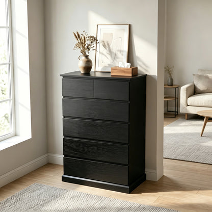 6 Drawers Dresser for Bedroom, Tall Dresser for Bedroom, Modern Chest of Drawers with Concealed Handles, Vertical Wood Storage Cabinet for Bedroom, Living Room, Entryway, Black image 4