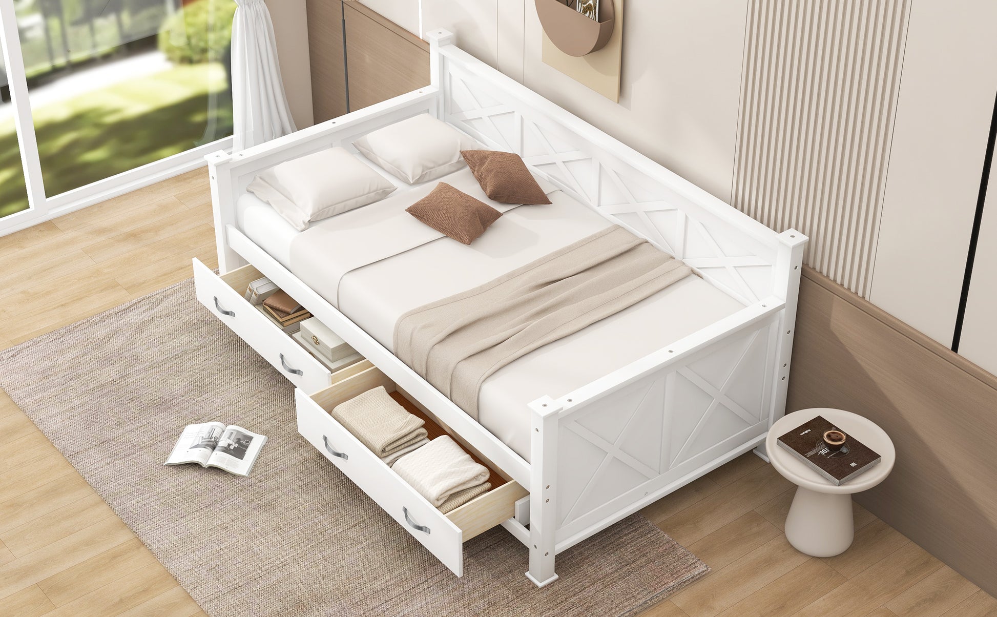 Twin Size Wooden Modern and Rustic Casual Style Daybed, Cream White image 5