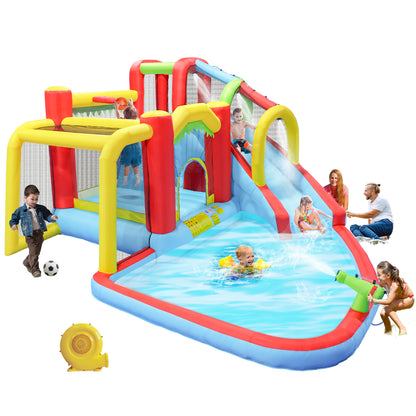 7 in1 Inflatable slide water park bouncing house outdoor Soccer garden bouncer with Splash pool & Water gun & Climbing wall & Basketball & Football image 1