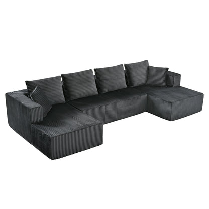 132.1 Inch Modular Sectional Sofa, U-Shaped Corduroy Sofa Couch with Double Chaise, Oversized Deep Seat Cloud Couch for Living Room, Apartment, Gray image 11