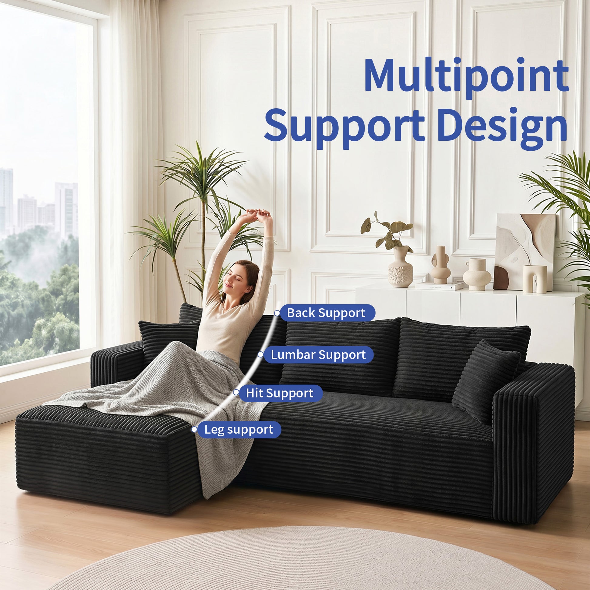 105" Sectional Couches for Living Room Cloud Couch Sofa with L-Shape Upholstered Boneless Couchs Modern Modular Sectional Couch with Chaise image 3