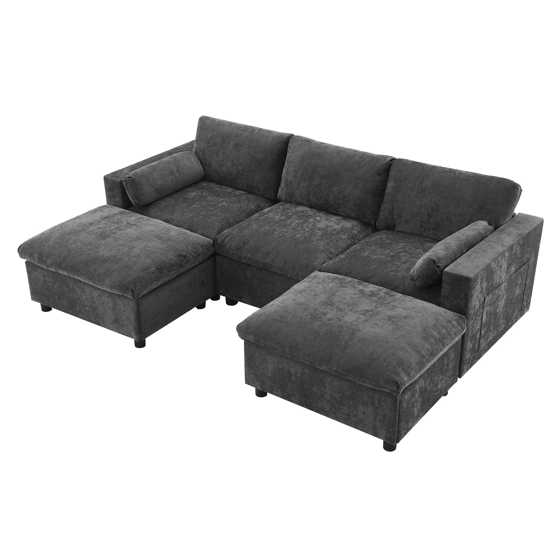 [NEW SKU of N723S7723E]84.5'' Modular Sectional Sofa with Storage Pockets, 5 Seat U Shaped Chenille Couch Set with Pillows, Free Combination Modern Cloud Sofa with Movable Ottoman image 12