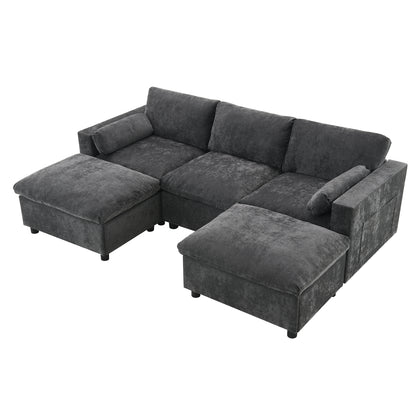 [NEW SKU of N723S7723E]84.5'' Modular Sectional Sofa with Storage Pockets, 5 Seat U Shaped Chenille Couch Set with Pillows, Free Combination Modern Cloud Sofa with Movable Ottoman image 12