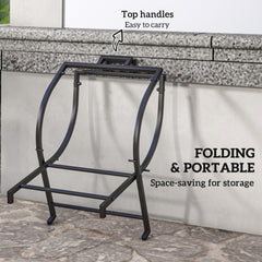 Outsunny Folding Firewood Rack with Canvas Carrier, Portable Log Rack with Handles, Heavy Duty Indoor Outdoor Wood Storage Holder for Fireplace, 16.9" x 15" x 15.9", Black