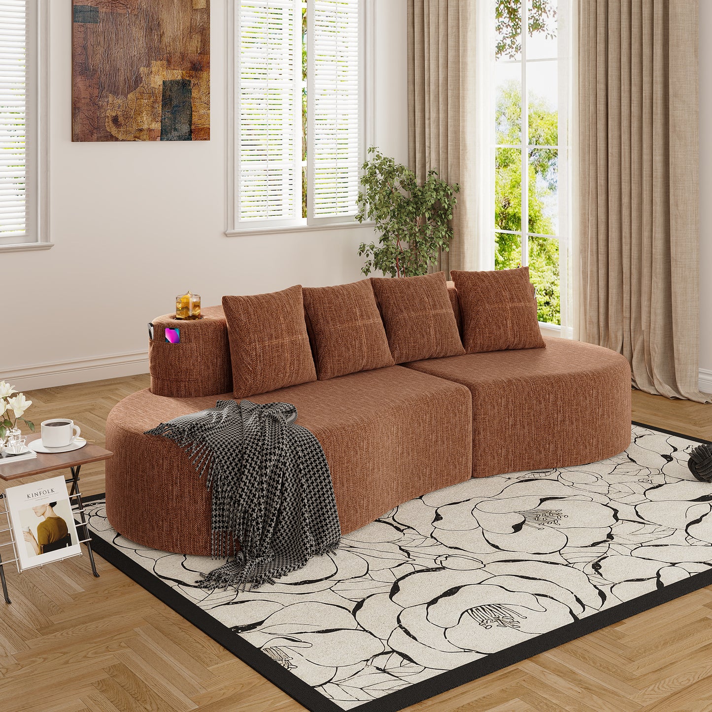 Modern Curved Sectional 3 Seat Minimalist Elegant Half Moon Sofa Compressed Modular Sectional Sofa for Living Room, Office, Apartment image 1