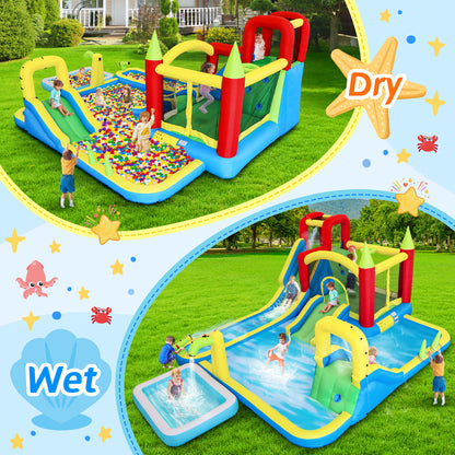 11 in1 Inflatable Slide Water Park Dry and Wet Slides Large Pool Water Gun Trampoline Climbing Wall Basketball Hoop and Ring Toss Game Outdoor Indoor Backyard Party Bounce Castle for Kids image 4