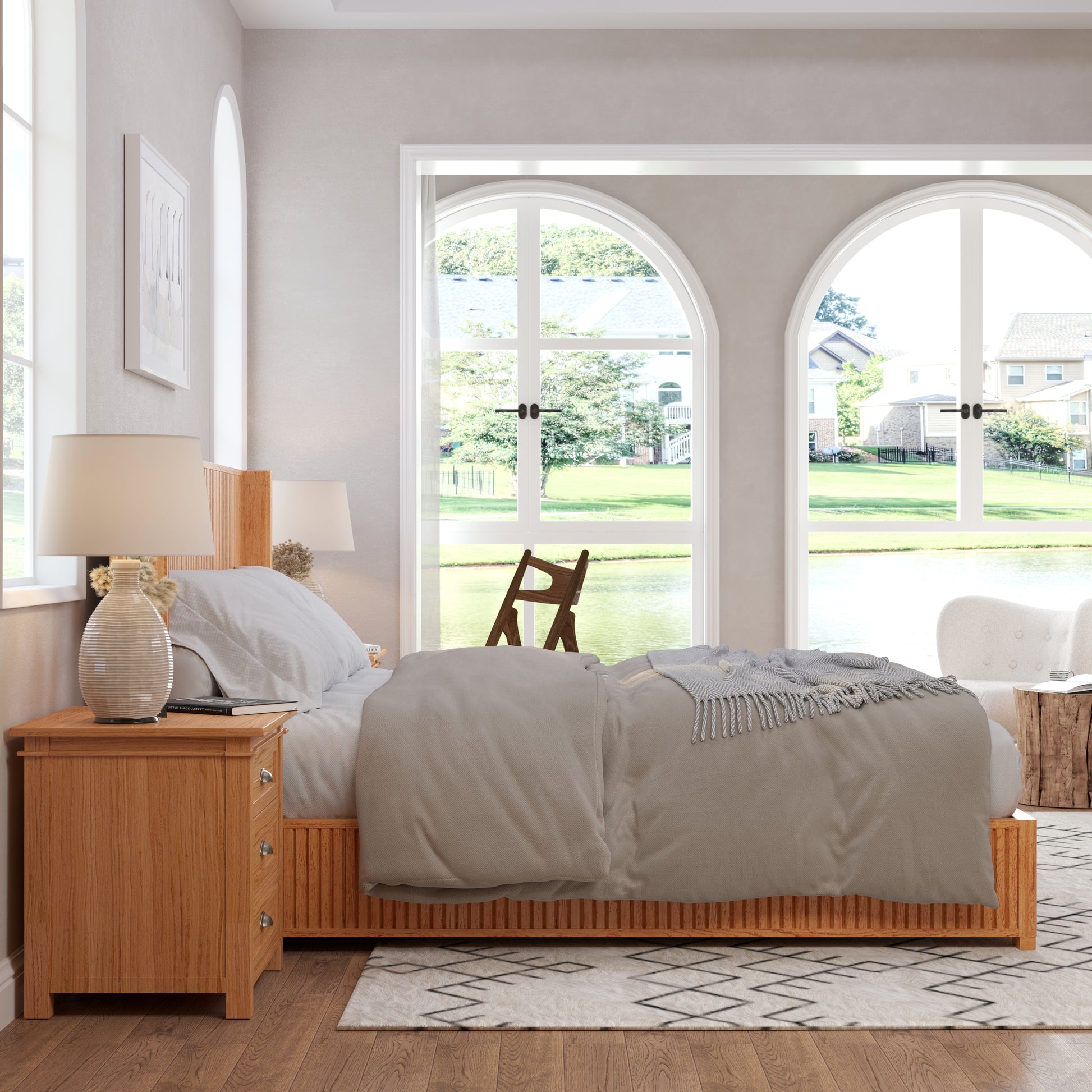 Solid Wood Platform Bed Frame with Headboard, No Box Spring Needed, Floor-standing bed, Easy Assembly, King Size, Natural image 5