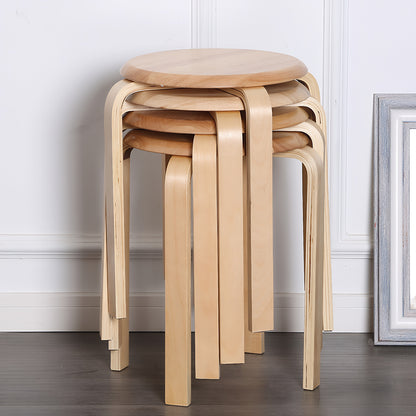 Stackable Bentwood Stool Set of 4, 18" Round Stacking Backless Nesting Stools, Anti-Slip Felt Pad,School Chairs, Suitable for classrooms, Dining Rooms, Kitchens, Natural image 7