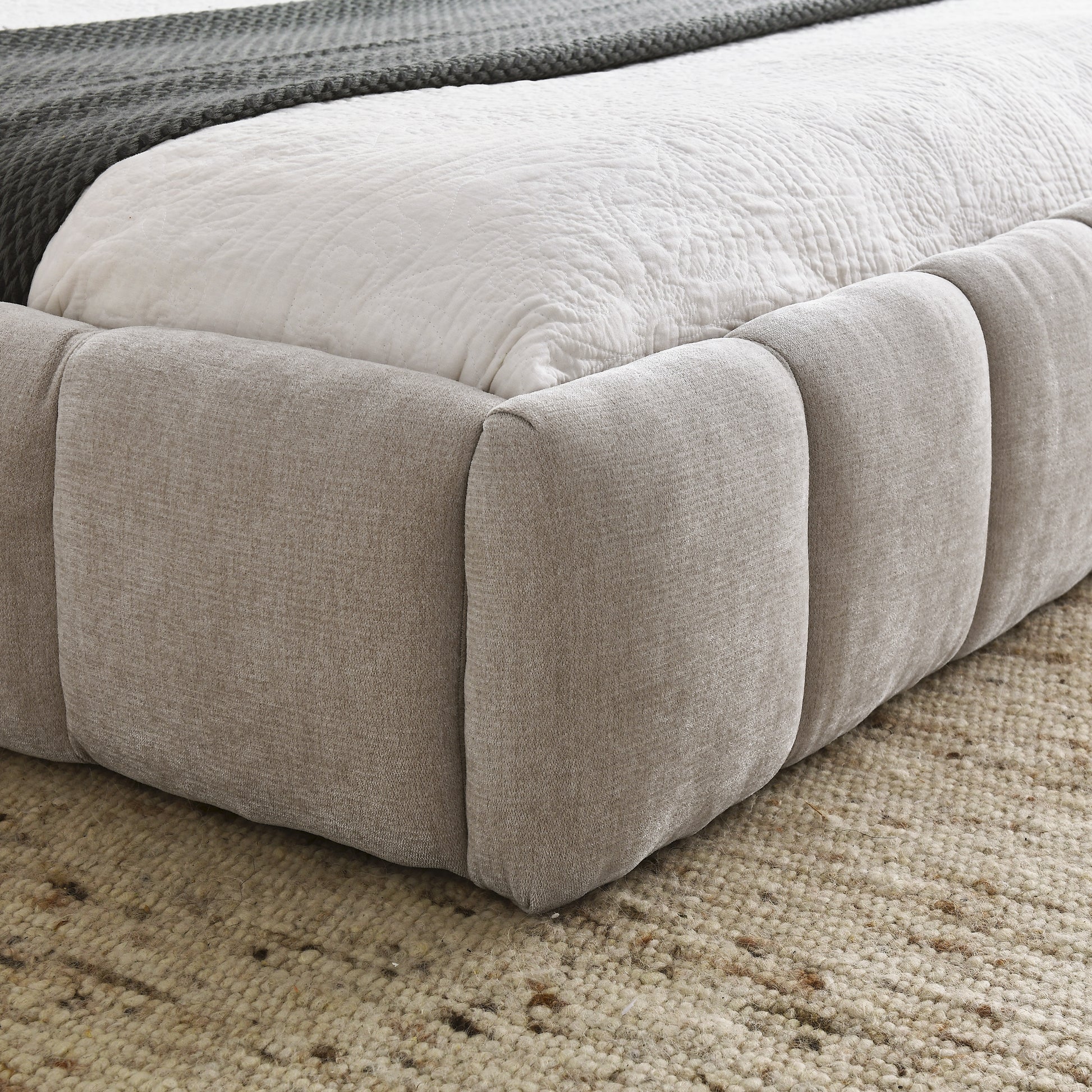 Queen Size Upholstered Bed Frame with Thick Fabric, Chenille Fabric Grounded Queen Size Platform Bed with Headboard and Solid Frame. No Box Spring Needed, Beige(68''*86.5''*23.5'') image 5