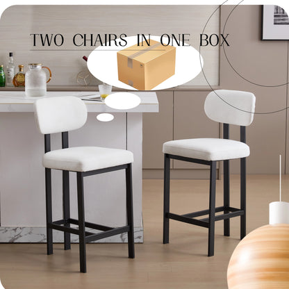 Bar Stools Set of 2, 26 inch Modern Upholstered Fabric Counter Height Barstools, Kitchen Island Chairs with Black Metal Legs for Dining Room/Kitchen Island/Bar image 3