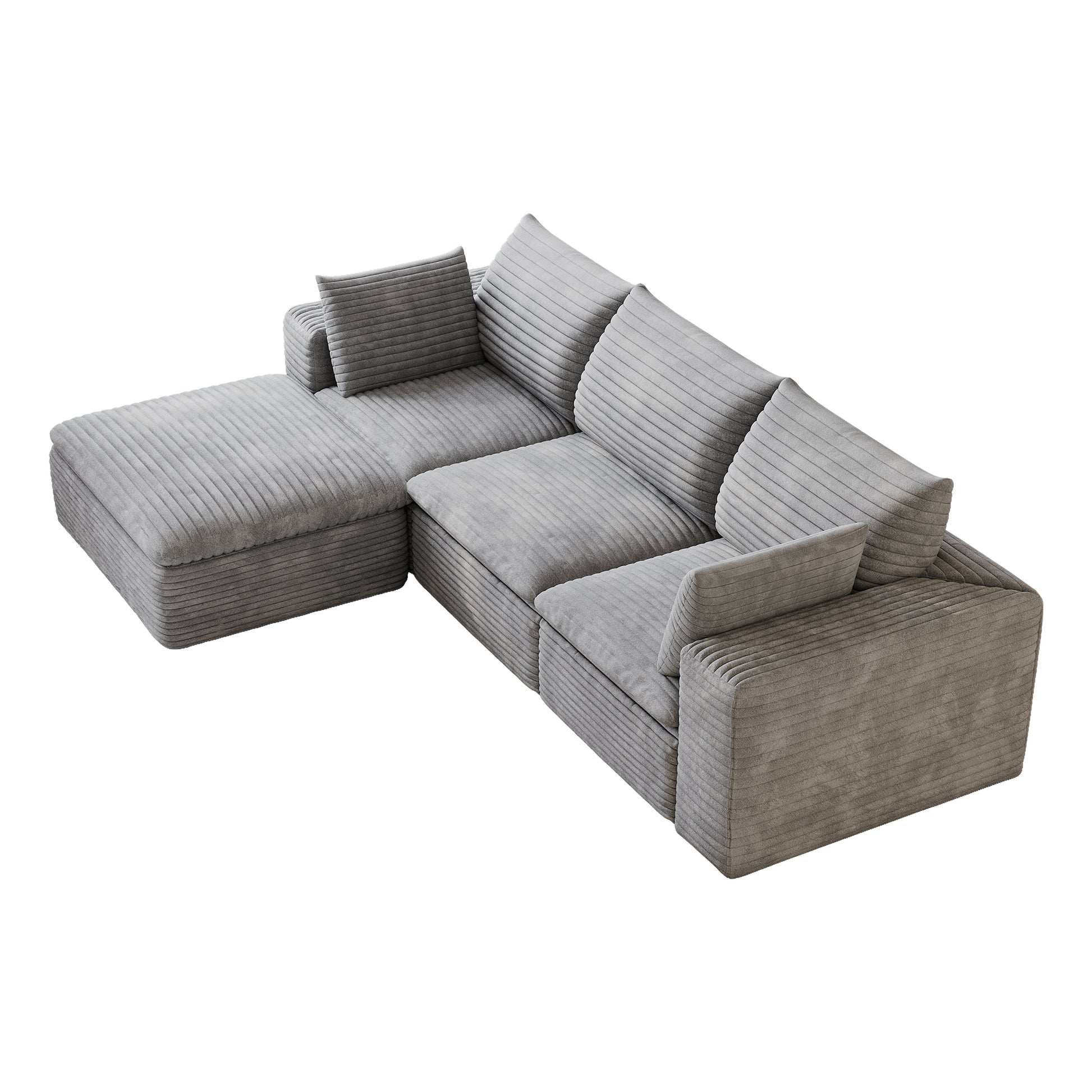 102" Cloud Sofa,Corduroy Fabric,Deep Seat Couches,Double-layer design,Removable Cushion,No Assembly, DIY Combination for Living room, Bedroom,Conference room,Apartment,Grey image 10