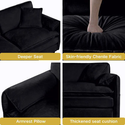 Oversized 57.48" Recliner Chair with Movable Ottoman - Soft Chenille Upholstered Indoor Lounge Chair for Living Room or Bedroom,DIY Combination,Black image 5
