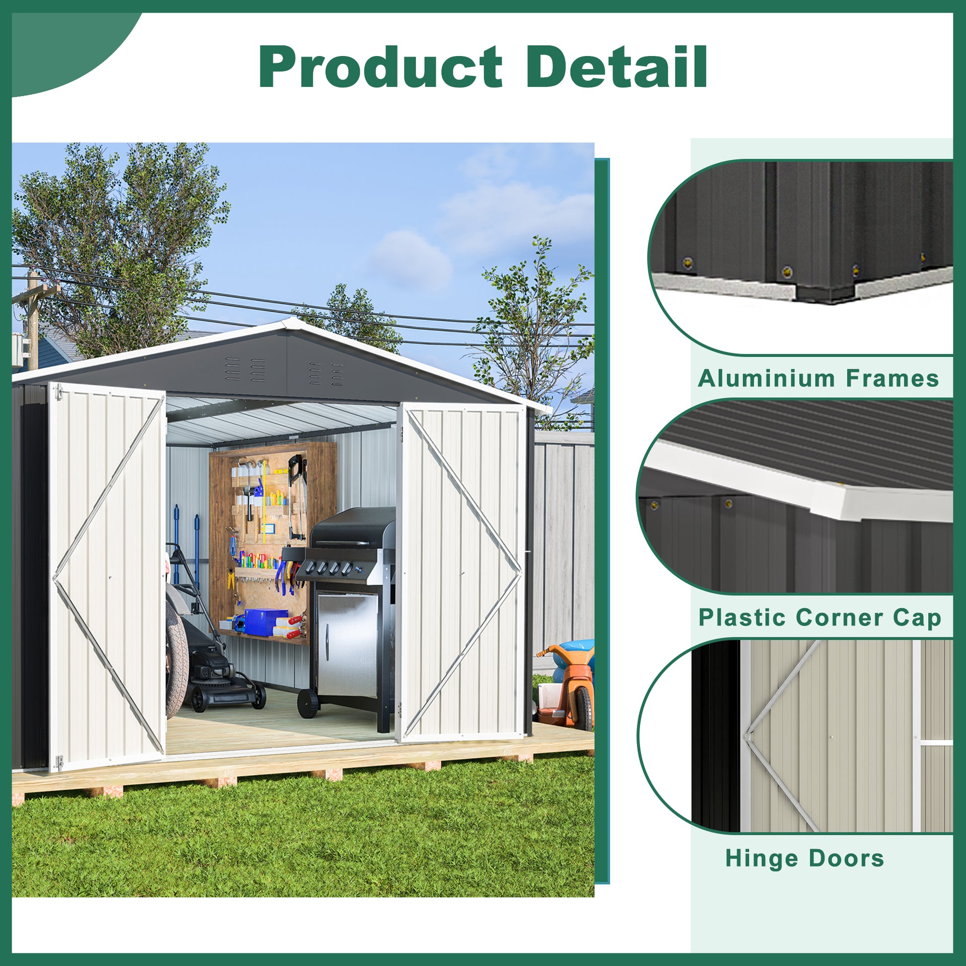 Outdoor Storage Shed 10x12 FT, Utility Metal Tool Storage with Lockable Doors and Updated Frame Structure, Large Metal Garden Shed for Backyard, Patio Lawn, Black image 5