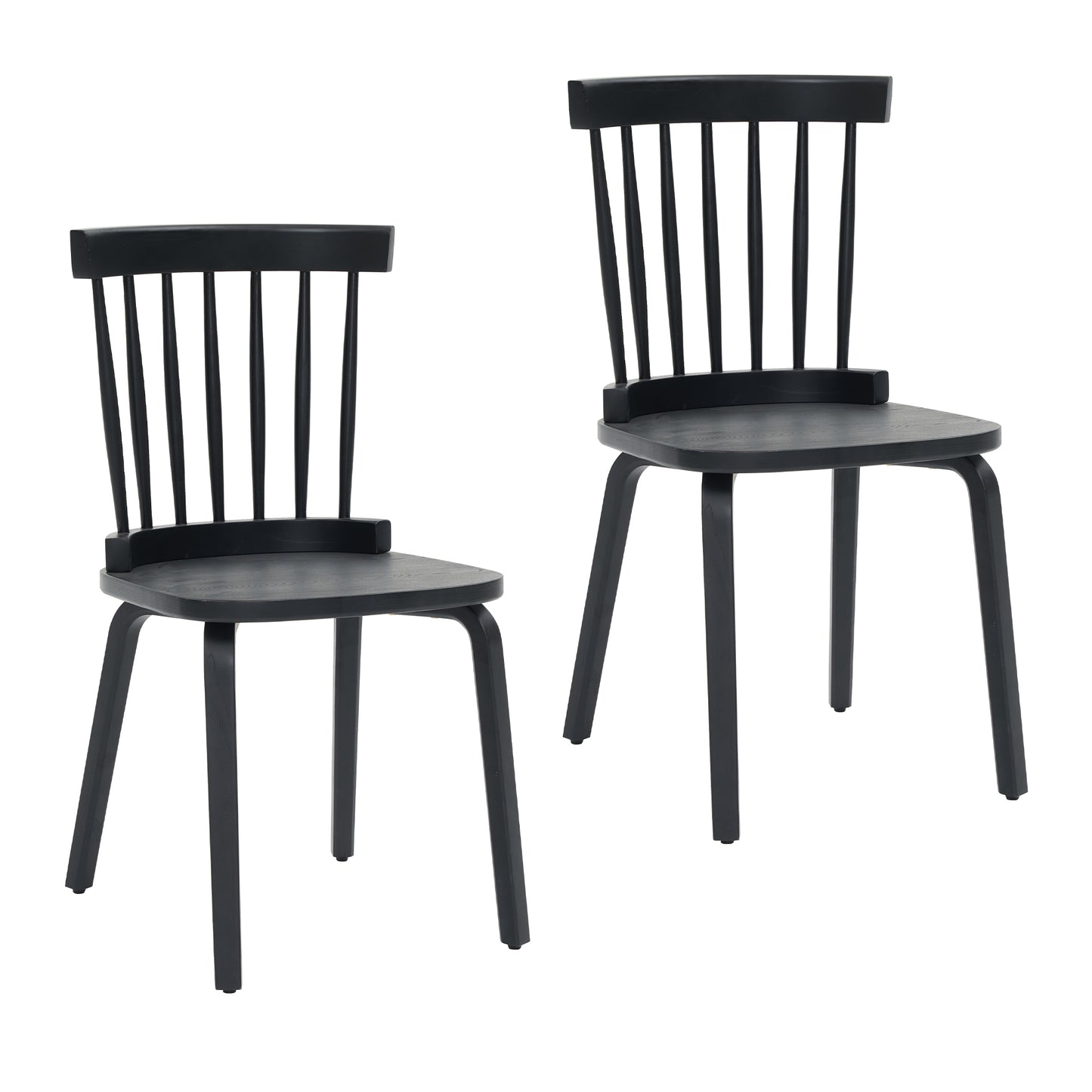 Windsor Dining Chairs Set of 2,Wood Farmhouse Spindle Back, Widen Seat, Mid-Century Modern French Country Style, for Living Room Restaurant, Black image 1