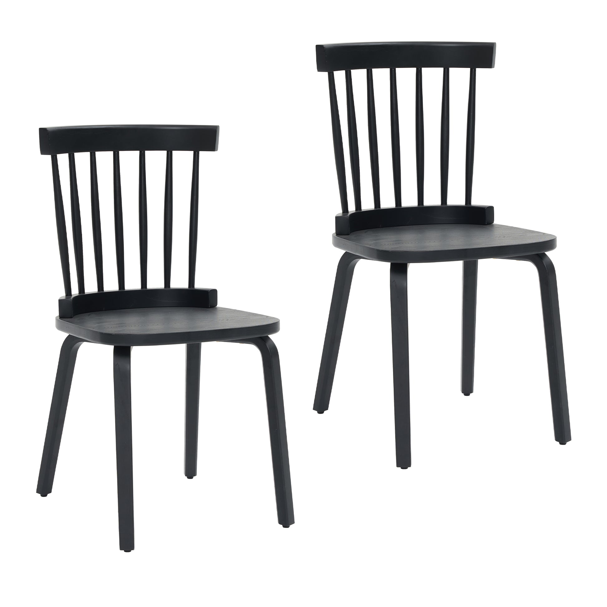 Windsor Dining Chairs Set of 2,Wood Farmhouse Spindle Back, Widen Seat, Mid-Century Modern French Country Style, for Living Room Restaurant, Black image 1