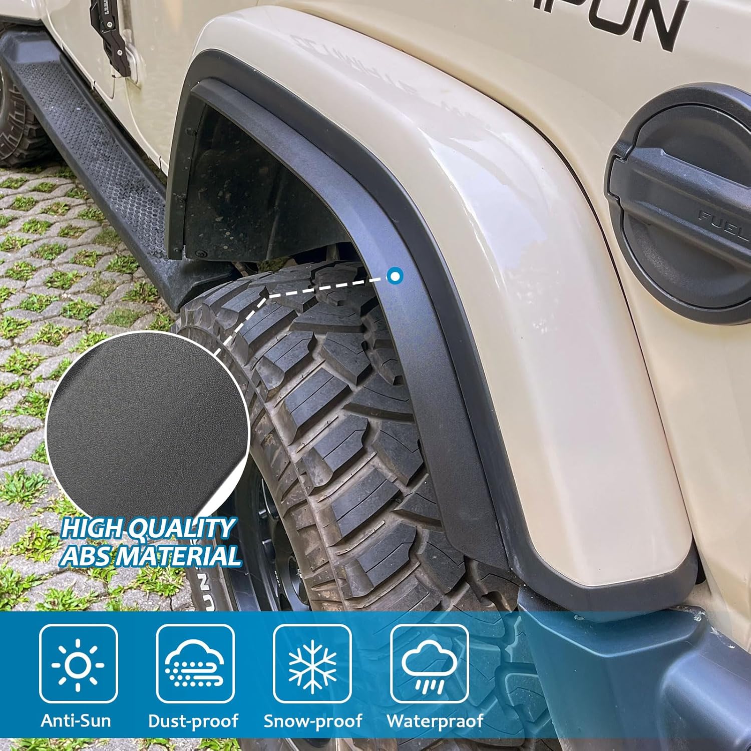 Fenders Front & Rear Fenders Compatible with 2018-2026 Jeep Wrangler JL and JLU Unlimited Rubicon, Off-Road Wheel Fender Liner Set 4 Pcs(Only Fit High Clearance Fender Flares,Not for 4XE) image 4