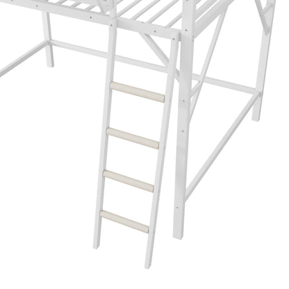 Queen Size Loft Bed with Ladder, Metal Queen Loft Bed with Storage Shelves, High Loft Bed for Kids Teens, White(Expect Arrival Date 2025/12/3 Old SKU W2580P351278) image 12