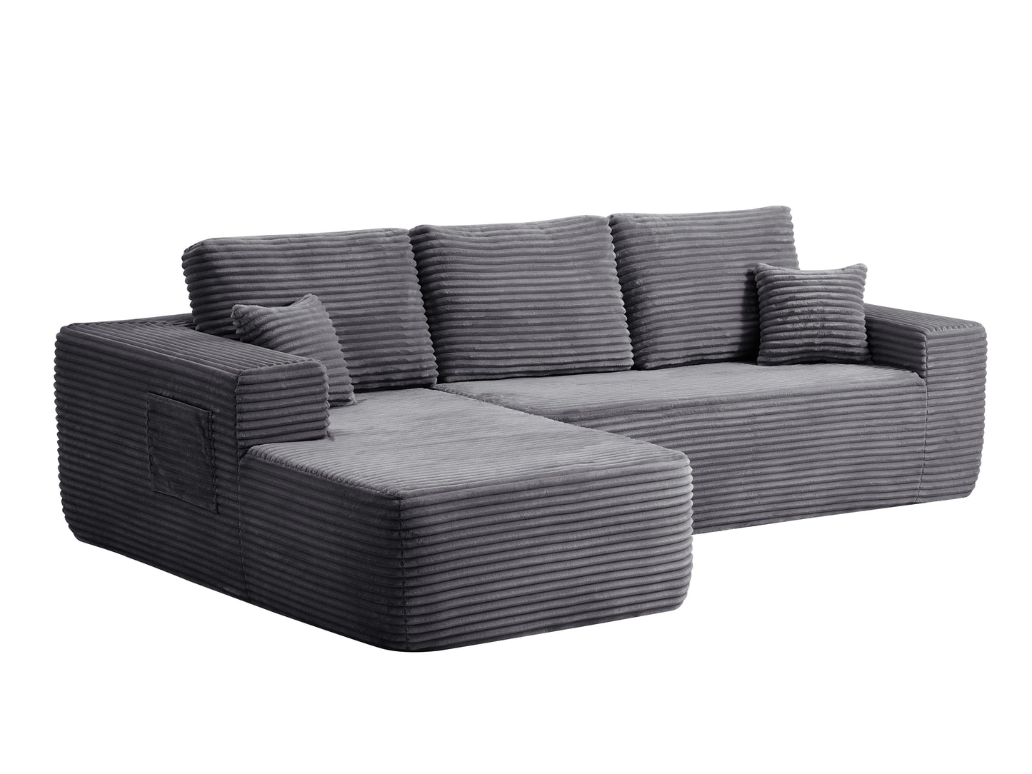 104" Cloud Sectional Sofa with L-Shape Chaise and Side Pockets, Modern Modular Design, Deep Seating, Upholstered Couch for Living Room/Bedroom, No Assembly Required (Plush Fabric), Grey, Left-facing image 8