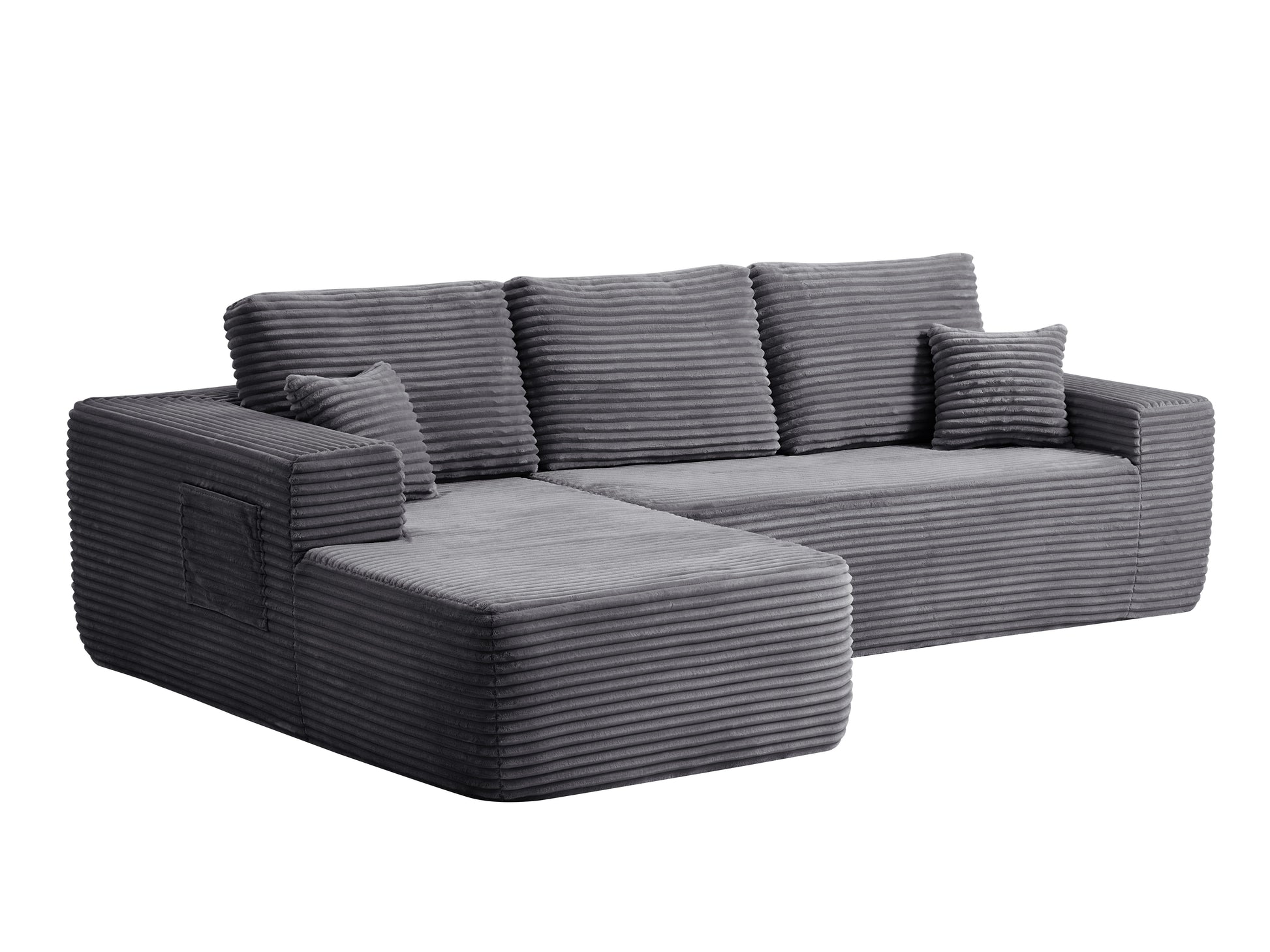 104" Cloud Sectional Sofa with L-Shape Chaise and Side Pockets, Modern Modular Design, Deep Seating, Upholstered Couch for Living Room/Bedroom, No Assembly Required (Plush Fabric), Grey, Left-facing image 8