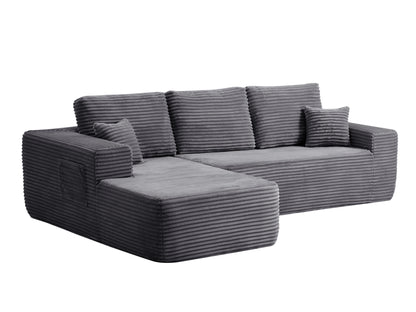 104" Cloud Sectional Sofa with L-Shape Chaise and Side Pockets, Modern Modular Design, Deep Seating, Upholstered Couch for Living Room/Bedroom, No Assembly Required (Plush Fabric), Grey, Left-facing image 8