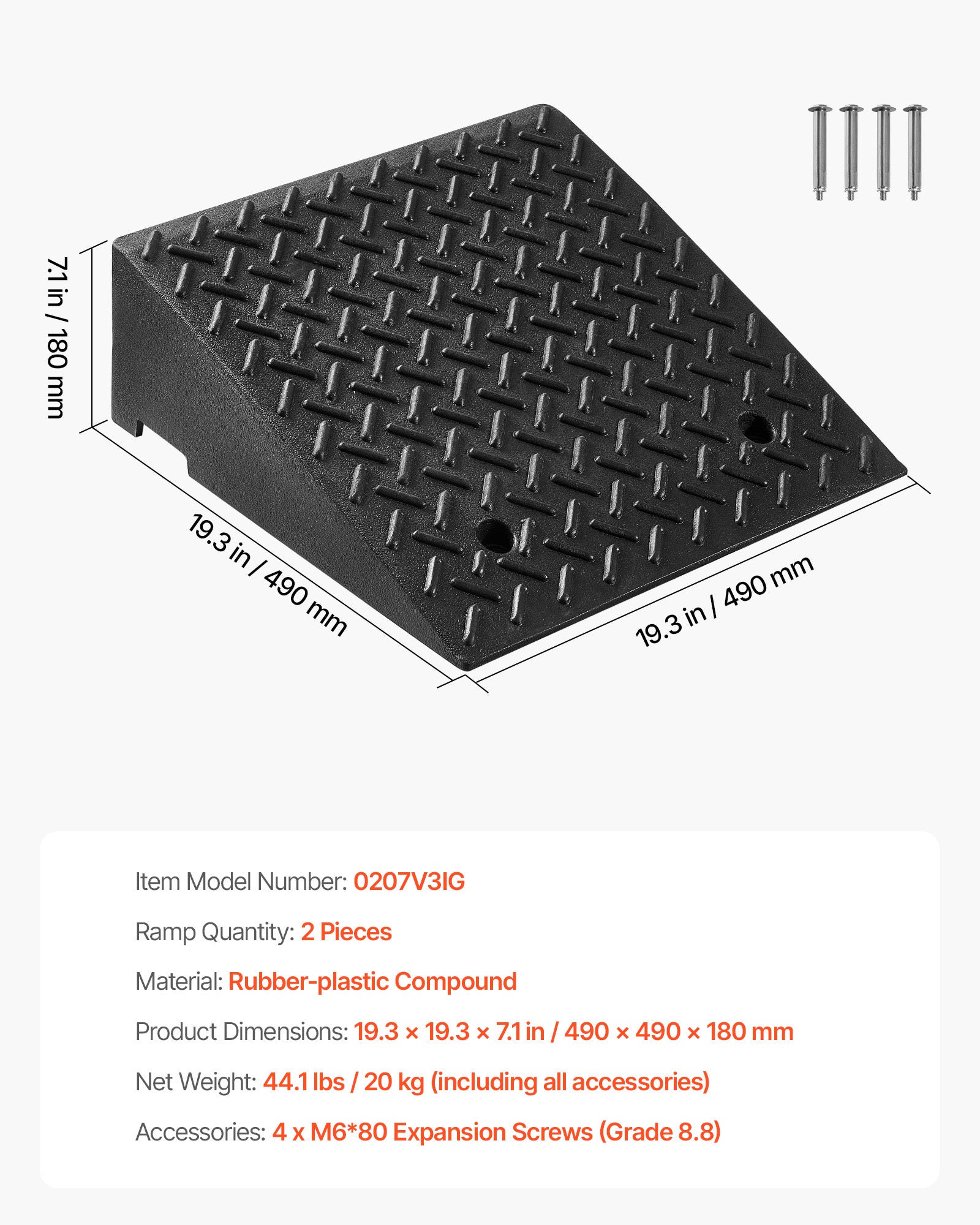 Driveway Curb Ramp, 7000 lbs Load Capacity, 7 Inches Rise Height Heavy Duty Curbside Bridge Ramp with Drainage Tank for Wheelchairs, Strollers, Motorcycles, Cars, Lawn Mowers & Trailers, 2 Pack image 11