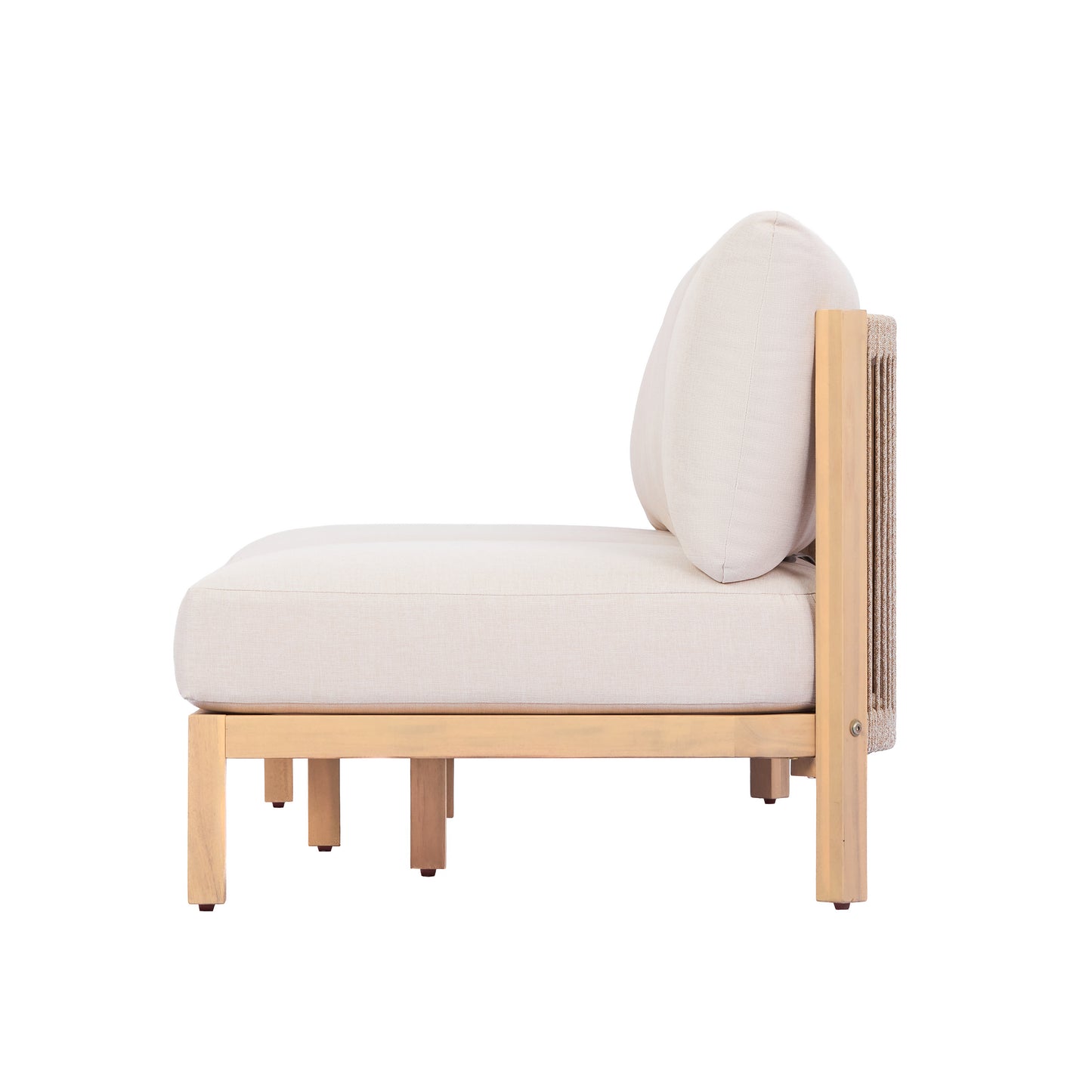 73.23" outdoor acacia wood frame, rope-braided backrest three-seater sofa (Light Teak+Beige Rope+Beige Cushion) image 6