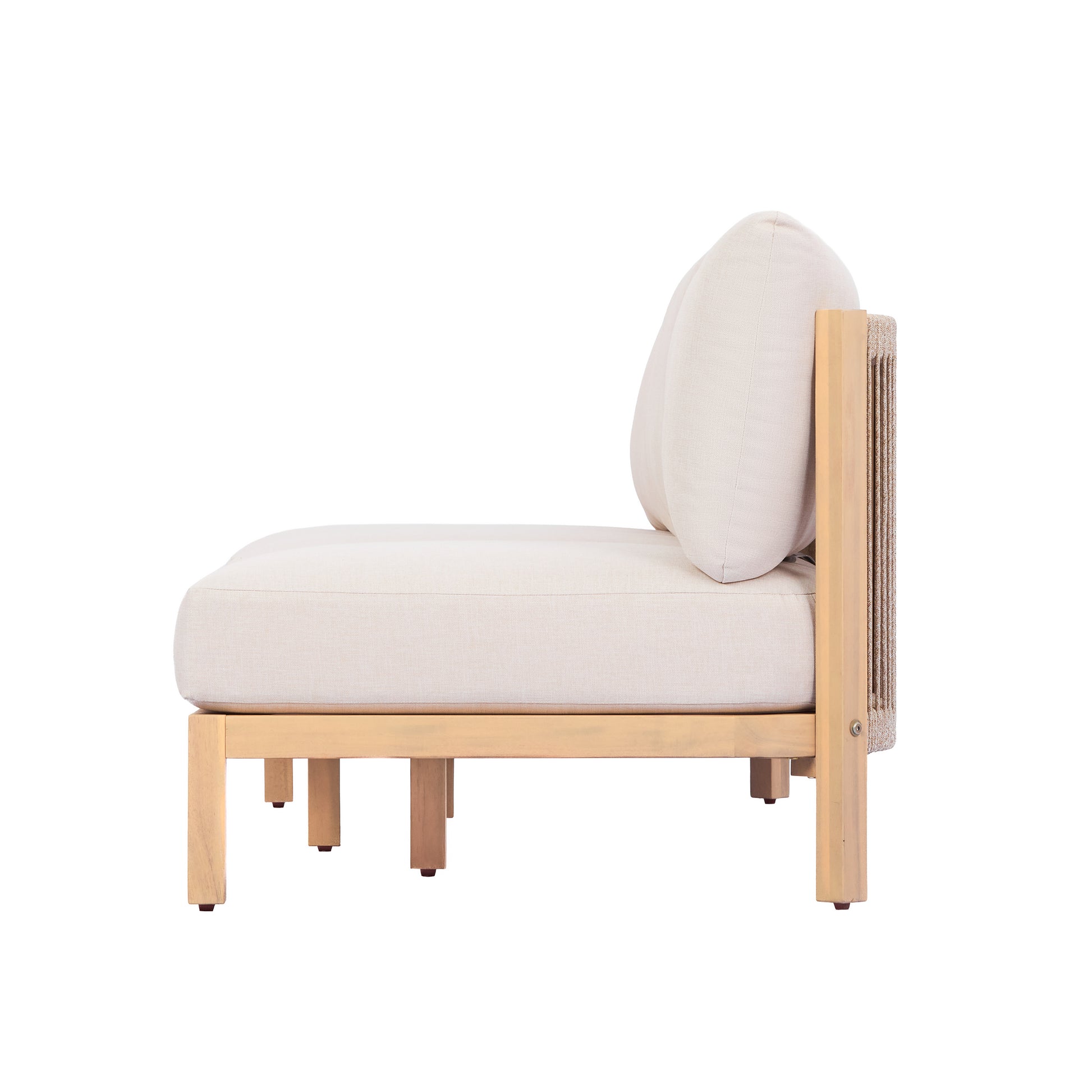 73.23" outdoor acacia wood frame, rope-braided backrest three-seater sofa (Light Teak+Beige Rope+Beige Cushion) image 6