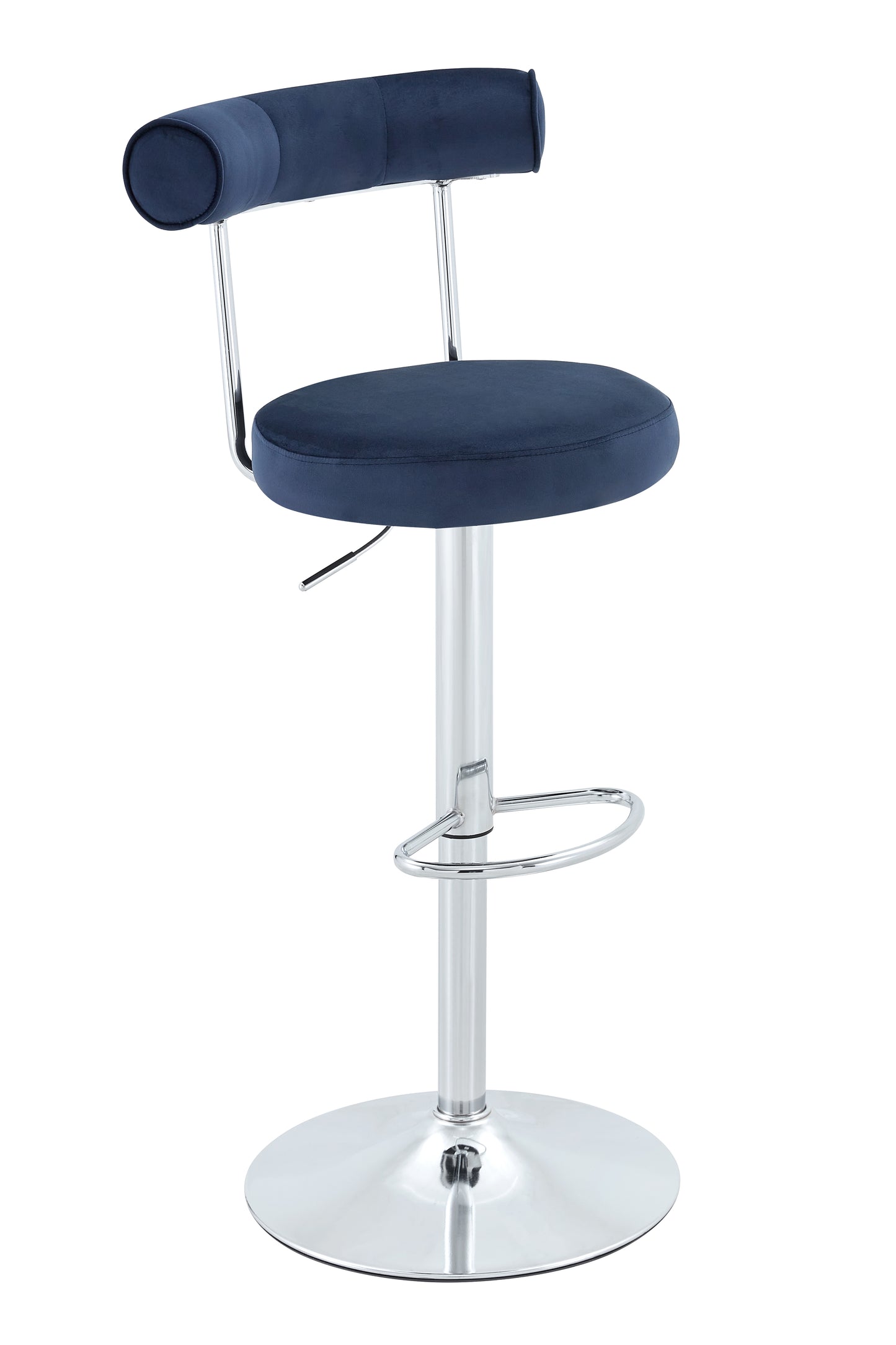 Soft Velvet Upholstered Swivel Adjustable Bar Chair with Chrome Silver Legs - Dining Room Living Room Bar Cafe Reception Desk Bar Stool(Dark Blue, Set of 2) image 9