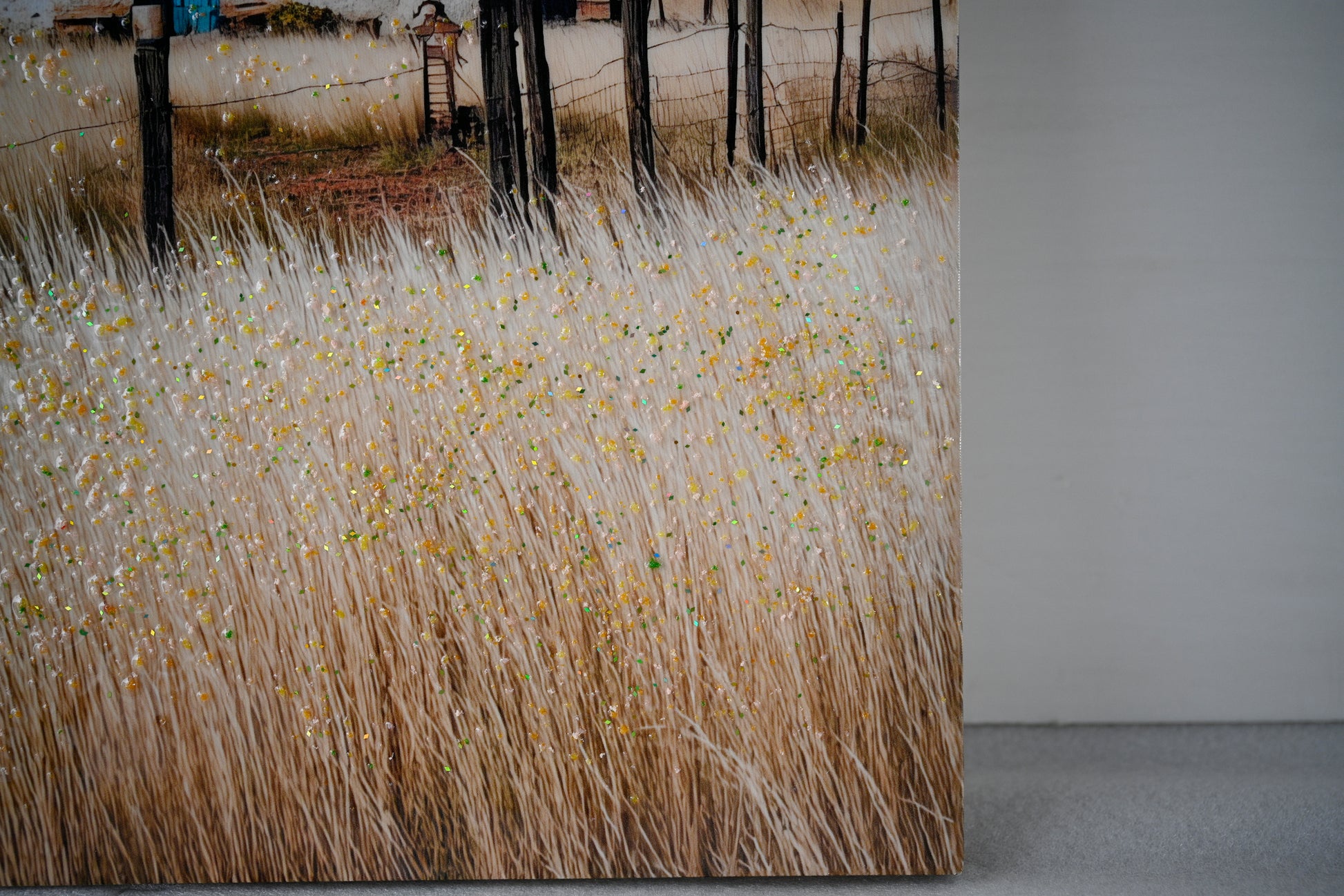 Rustic countryside canvas wall art in bedroom setting