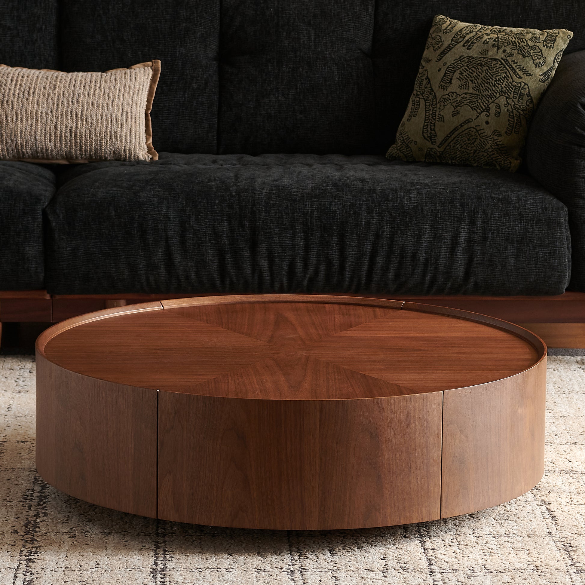 35.4-inch coffee tables, circular walnut design, suitable for living rooms, walnut material, suitable for bedrooms, living rooms, and offices image 8