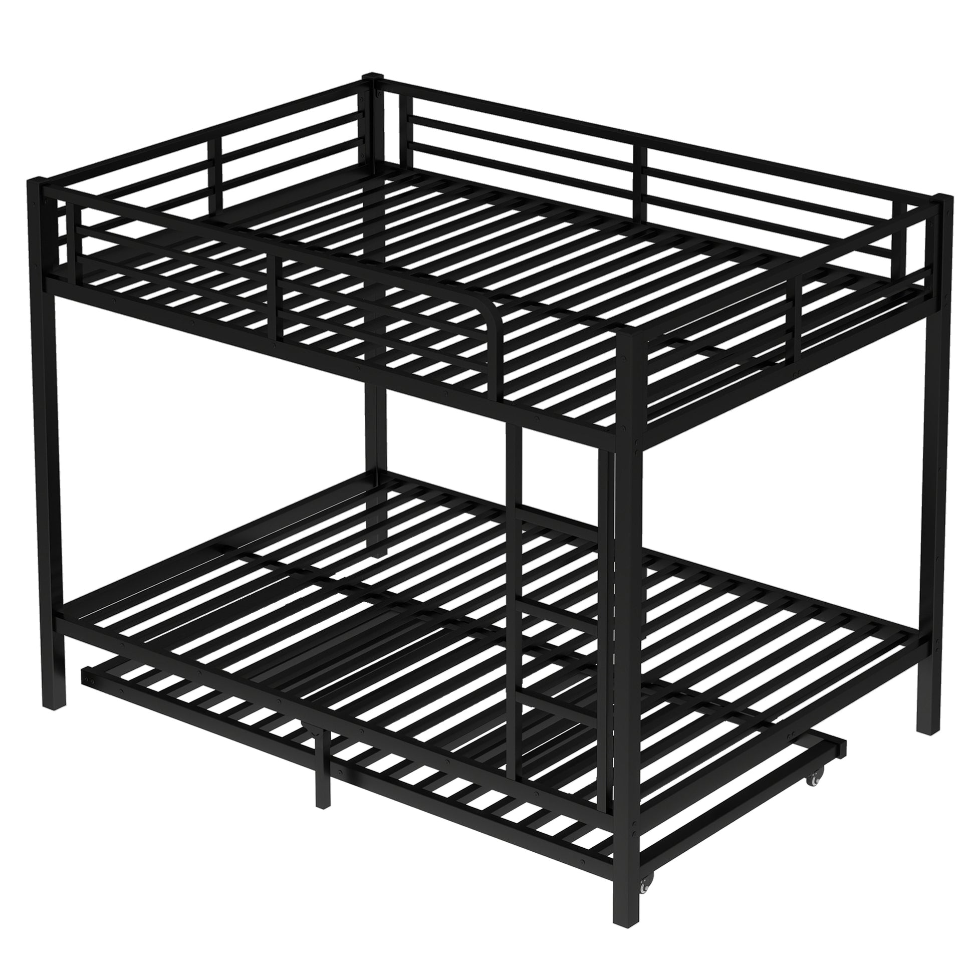 Full over Full Metal Bunk Bed with Twin Size Trundle, Black image 6