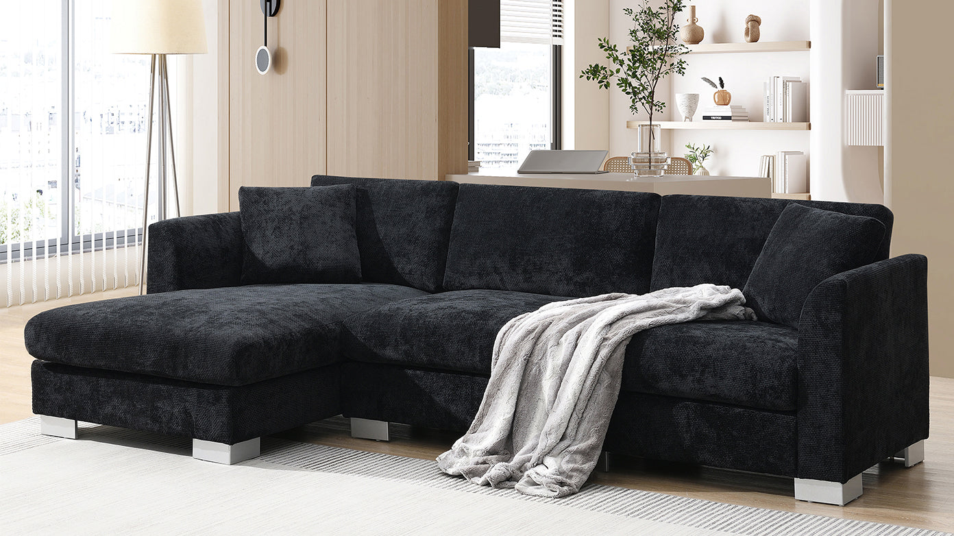 [NEW SKU of N723S6037B]96" Modern Cloud Sectional Sofa, L-shaped Luxury Couch Set with 2 Free pillows, 4-seat Chenille Indoor Furniture with Oversized Chaise for Living Room, Apartment, Office image 3