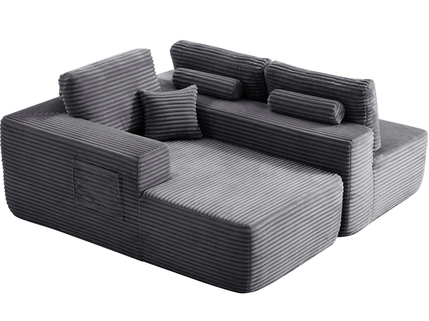 104" Cloud Sectional Sofa with L-Shape Chaise and Side Pockets, Modern Modular Design, Deep Seating, Upholstered Couch for Living Room/Bedroom, No Assembly Required (Plush Fabric), Grey, Left-facing image 9